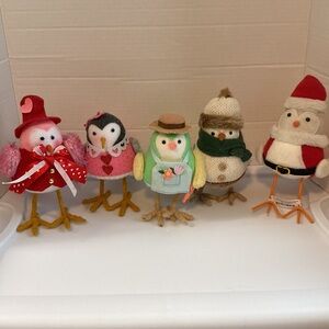 Five Dressed Holiday Accent Birds